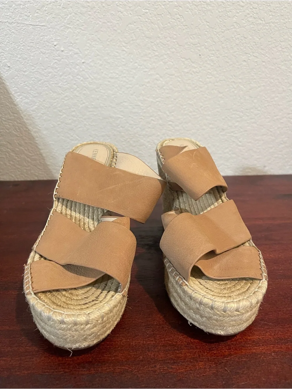 Kenneth Cole Neutral Tan Espadrille Wedge Sandals